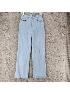 Ettelo Jeans Womens 4 Blue Stretch Denim Straight Wide Leg